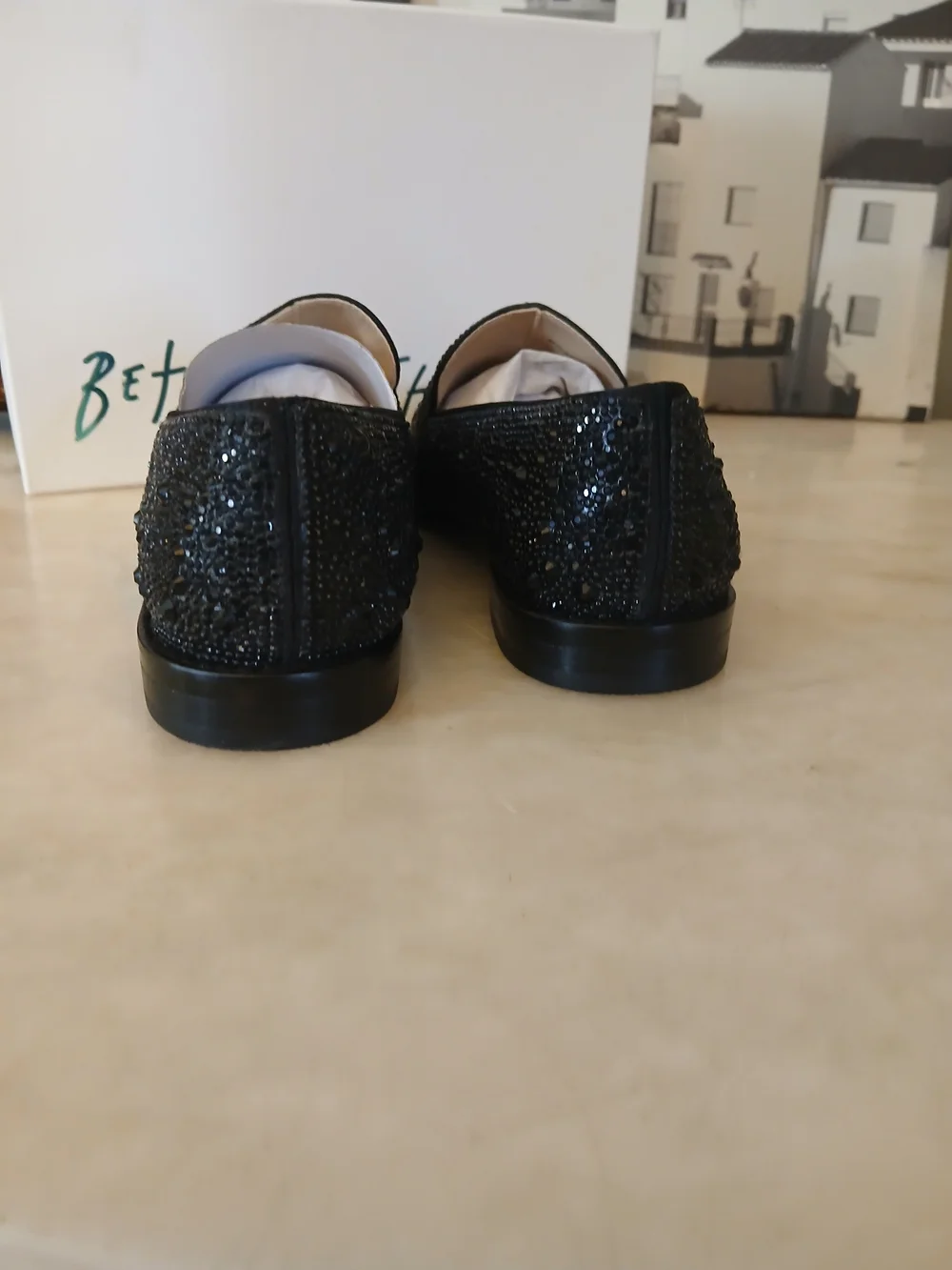 Betsey Johnson Black Glass Penny Loafers 